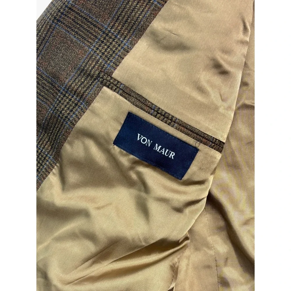 Hart Schaffner Marx 44S Brown Plaid Blazer Jacket Sport Suit Coat Wool USA